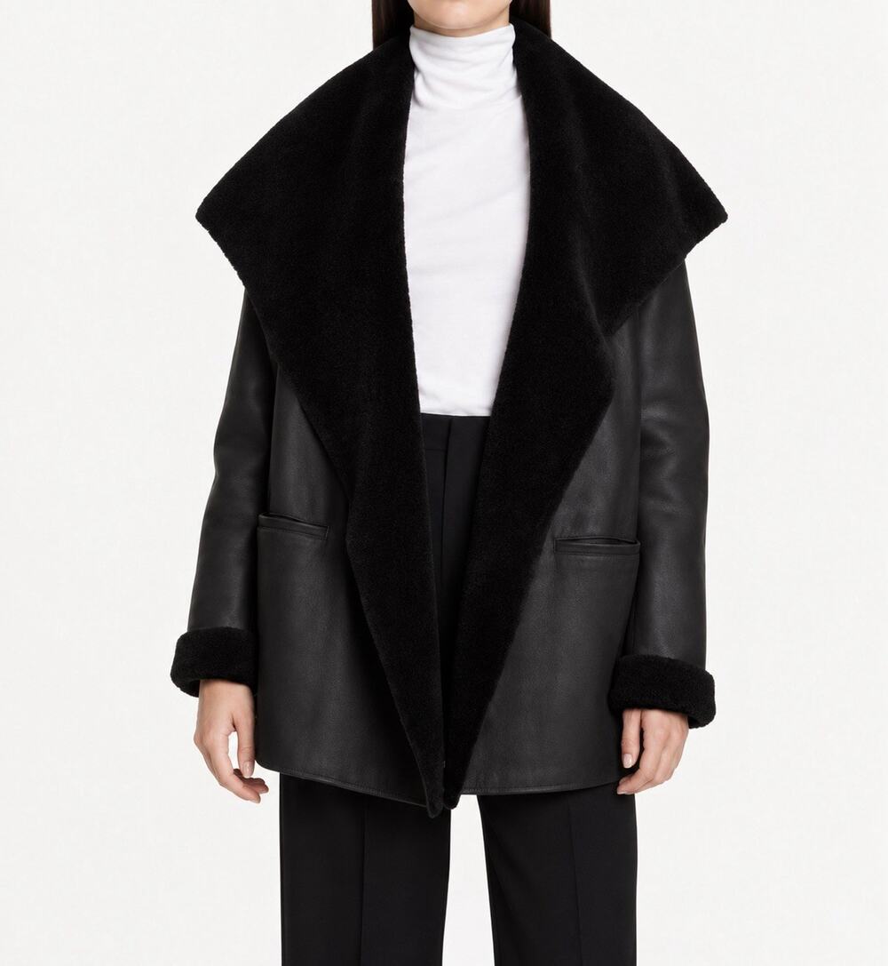 Vince Black Spanish Merino Shearling Lamb Coat XS Oversized Leather